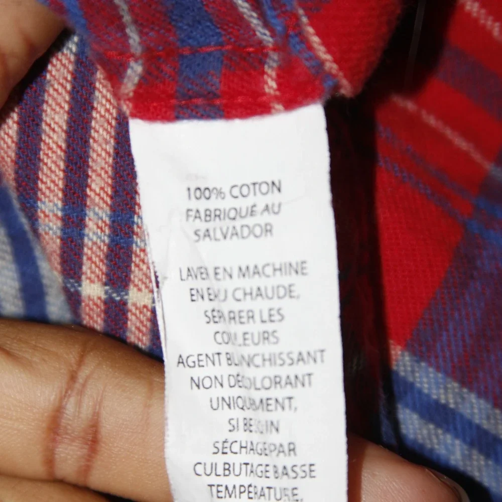LL Bean Flannel Shirt Boy L Red Blue Plaid Long Sleeve Button Up Cotton Outdoors